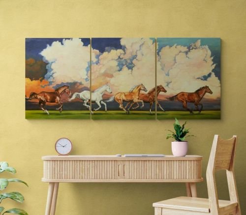 Рисуване по номера Триптих - Диви коне, 3x40х50см
