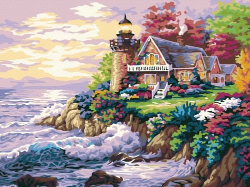 Рисуване по номера - Къща с фар до бурното море, 30х40см