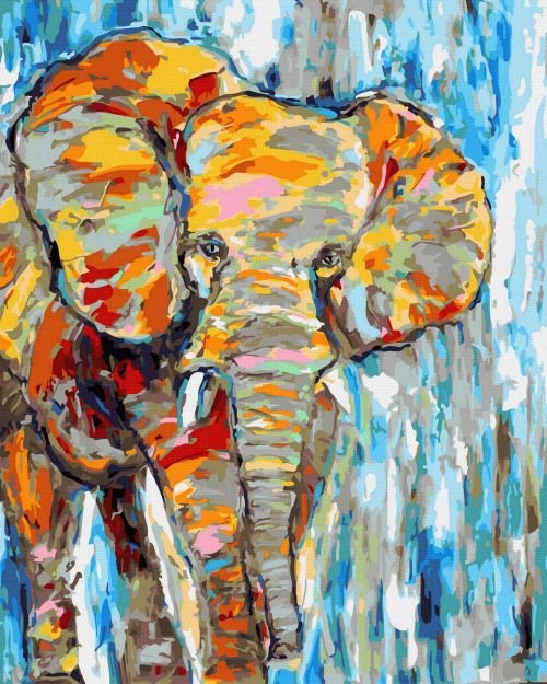 Рисуване по номера - Цветен слон, 40х50см