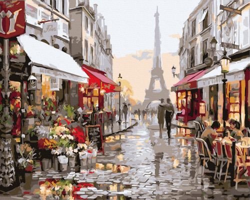 Рисуване по номера - Дъждовен Париж, 40х50см